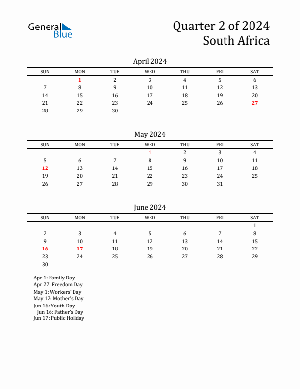 Quarter 2 2024 South Africa Quarterly Calendar