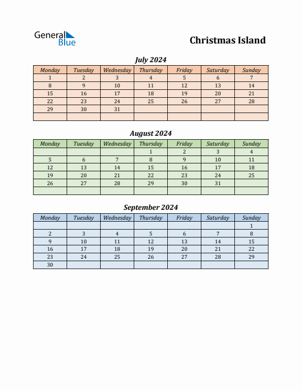 Q3 2024 Holiday Calendar - Christmas Island