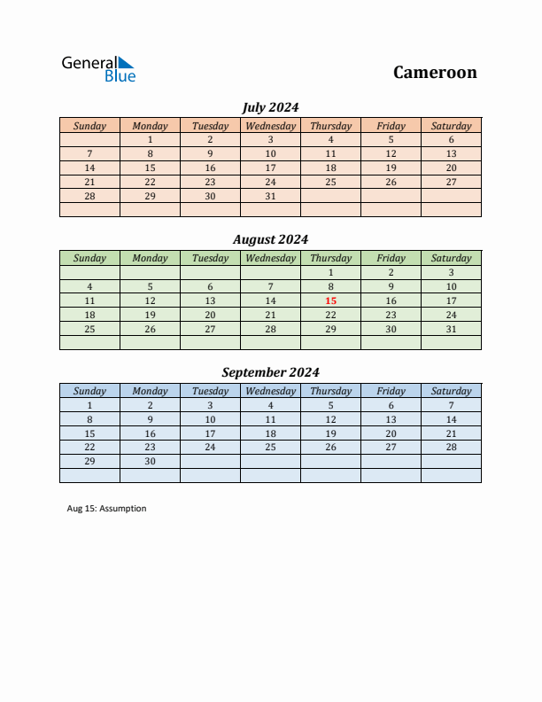 Q3 2024 Holiday Calendar - Cameroon