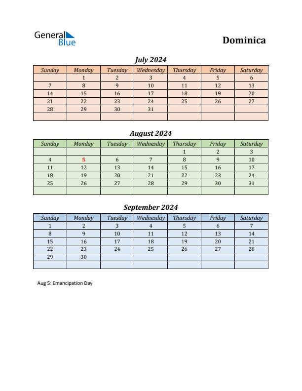 Q3 2024 Holiday Calendar - Dominica