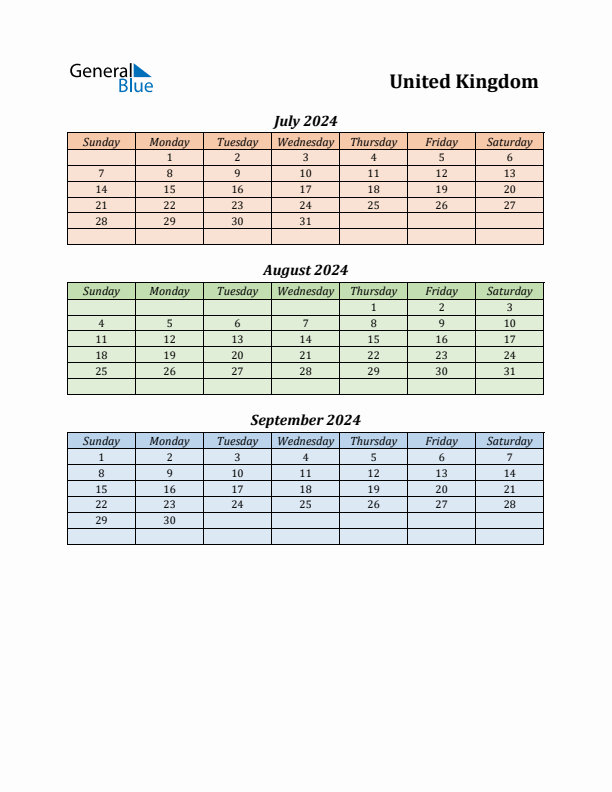 Q3 2024 Holiday Calendar - United Kingdom