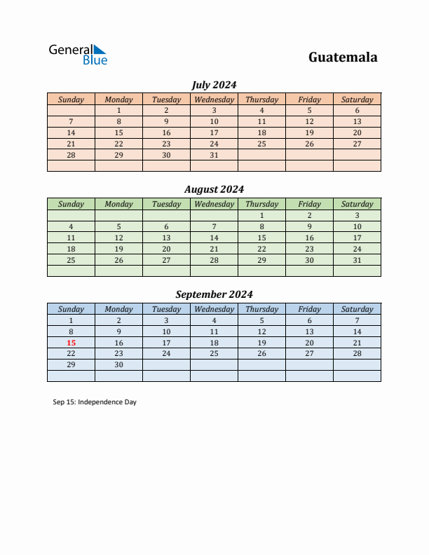 Q3 2024 Holiday Calendar - Guatemala