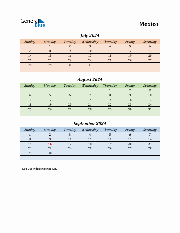 Q3 2024 Holiday Calendar - Mexico