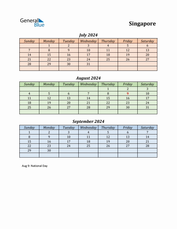 Q3 2024 Holiday Calendar - Singapore