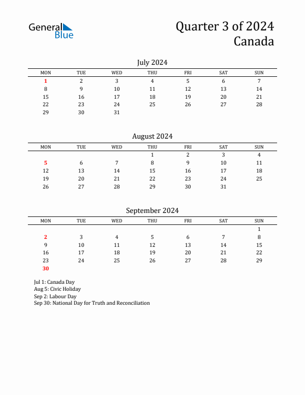 Quarter 3 2024 Canada Quarterly Calendar