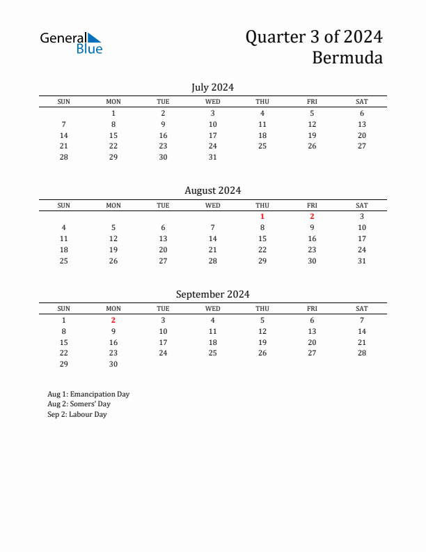 Quarter 3 2024 Bermuda Quarterly Calendar