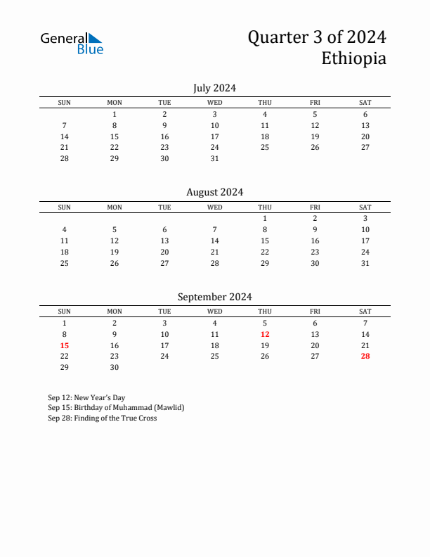 Quarter 3 2024 Ethiopia Quarterly Calendar