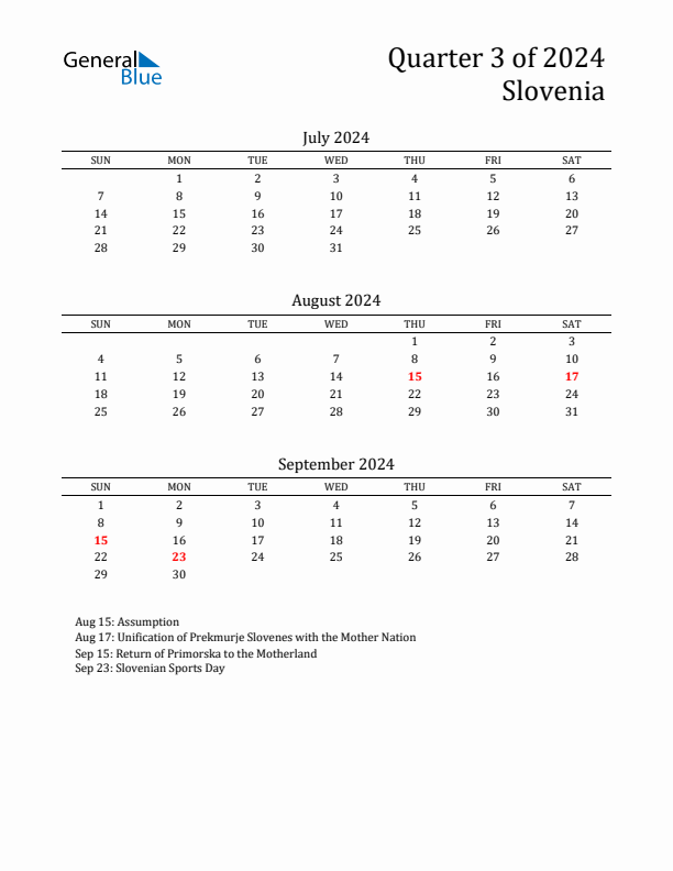 Quarter 3 2024 Slovenia Quarterly Calendar