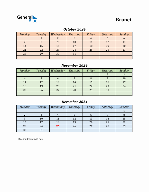 Q4 2024 Holiday Calendar - Brunei