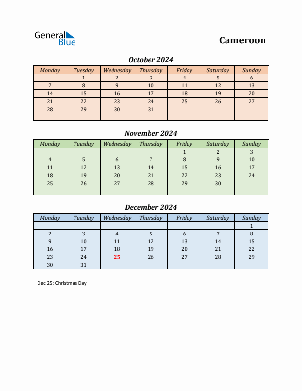 Q4 2024 Holiday Calendar - Cameroon