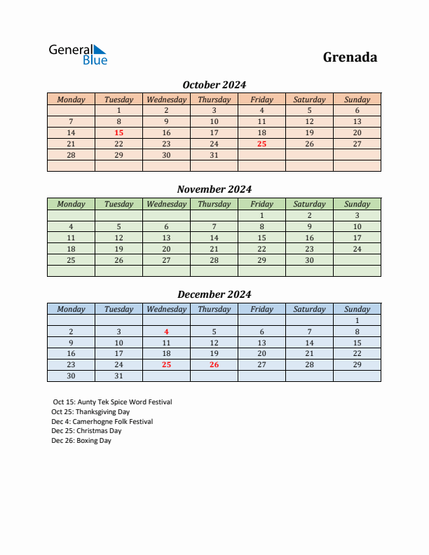 Q4 2024 Holiday Calendar - Grenada