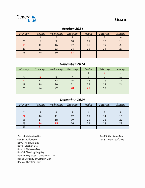 Q4 2024 Holiday Calendar - Guam