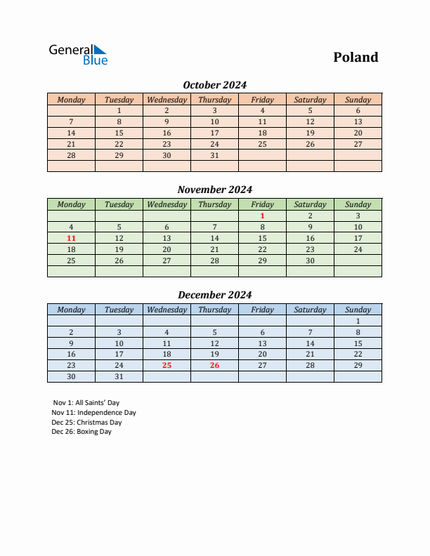 Q4 2024 Holiday Calendar - Poland