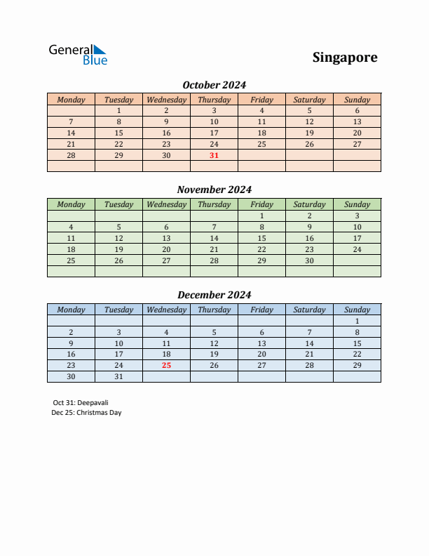 Q4 2024 Holiday Calendar - Singapore