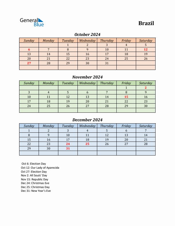 Q4 2024 Holiday Calendar - Brazil