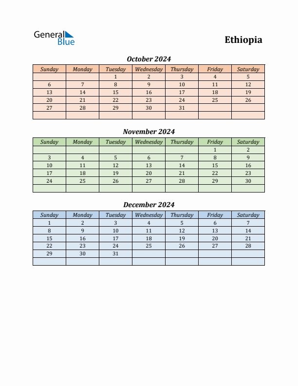 Q4 2024 Holiday Calendar - Ethiopia