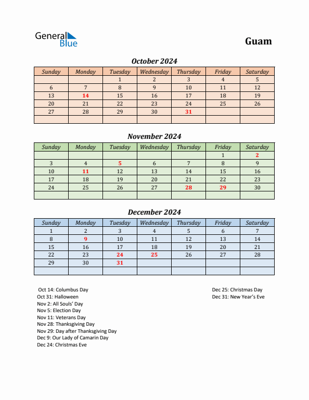 Q4 2024 Holiday Calendar - Guam