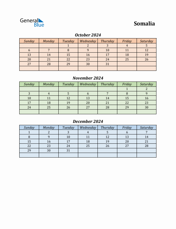 Q4 2024 Holiday Calendar - Somalia