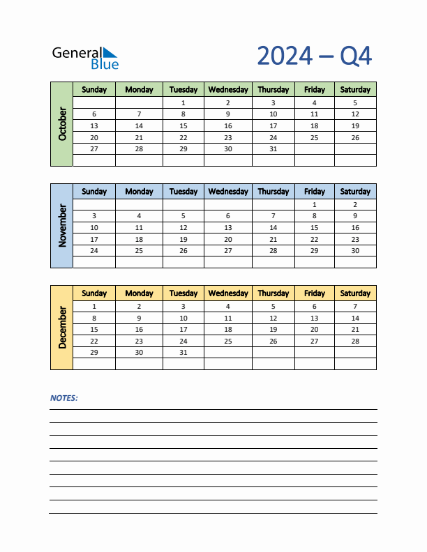 Three-Month Planner for Q4 2024