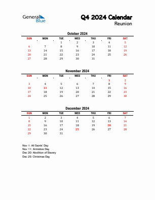 Reunion Quarter 4  2024 calendar template