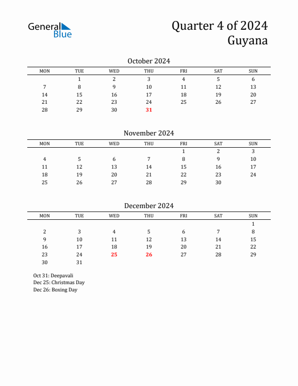 Quarter 4 2024 Guyana Quarterly Calendar