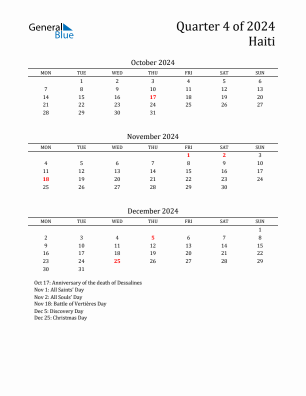 Quarter 4 2024 Haiti Quarterly Calendar