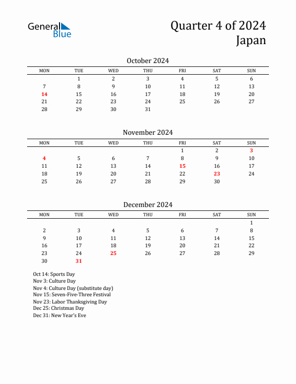 Quarter 4 2024 Japan Quarterly Calendar