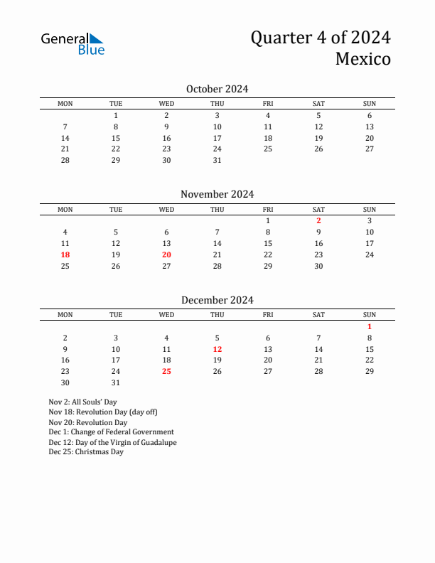 Quarter 4 2024 Mexico Quarterly Calendar