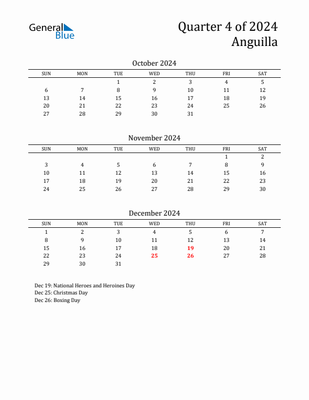 Quarter 4 2024 Anguilla Quarterly Calendar