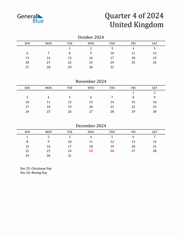 Quarter 4 2024 United Kingdom Quarterly Calendar