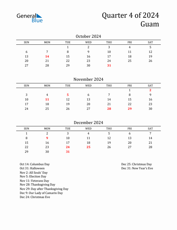 Quarter 4 2024 Guam Quarterly Calendar