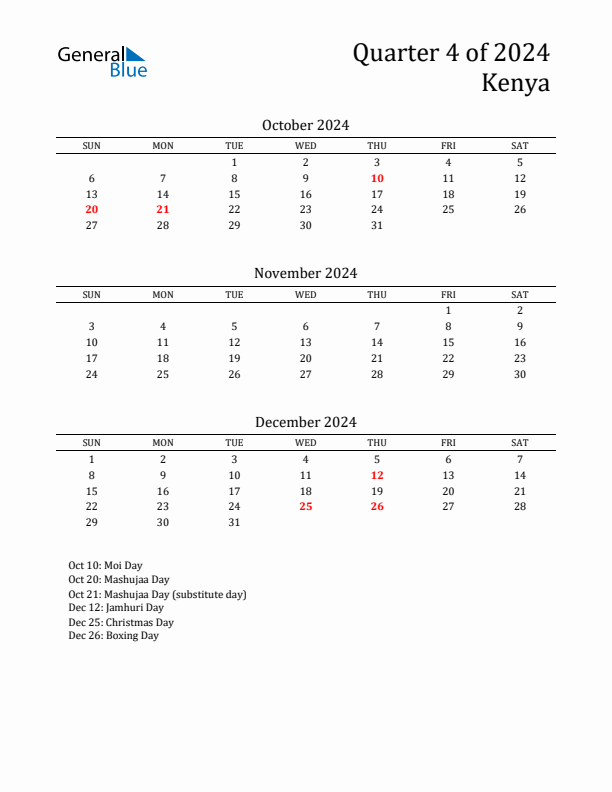 Quarter 4 2024 Kenya Quarterly Calendar