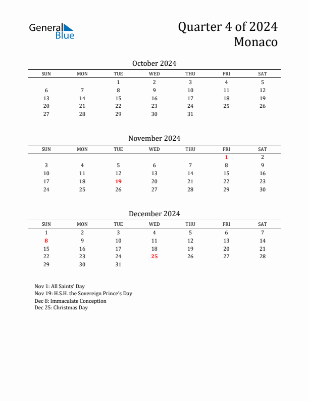 Quarter 4 2024 Monaco Quarterly Calendar