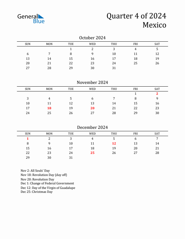 Quarter 4 2024 Mexico Quarterly Calendar