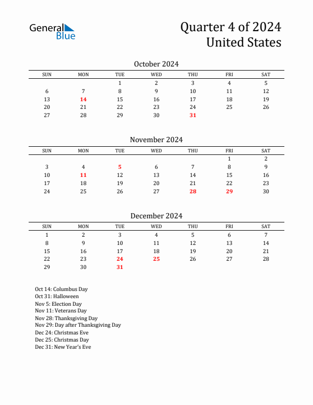 Quarter 4 2024 United States Quarterly Calendar