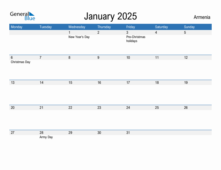 Fillable January 2025 Calendar