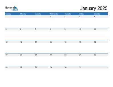 Current month calendar January 2025