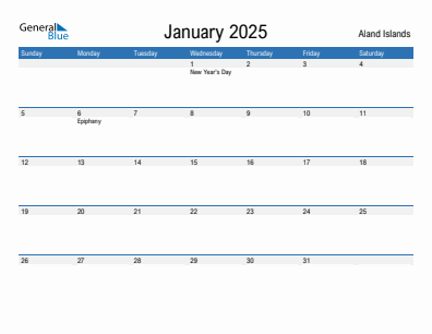 Current month calendar with Aland Islands holidays for January 2025