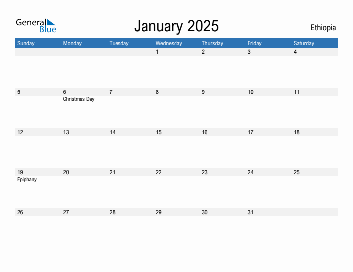 Fillable January 2025 Calendar