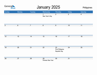 Current month calendar with Philippines holidays for January 2025