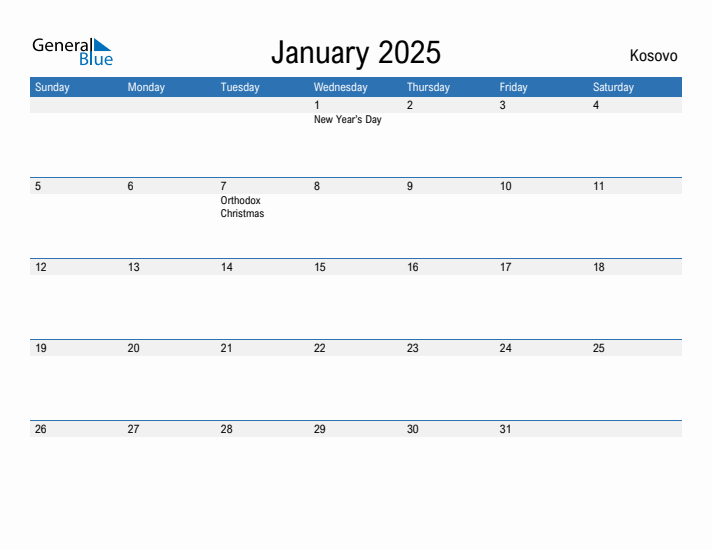 Fillable January 2025 Calendar