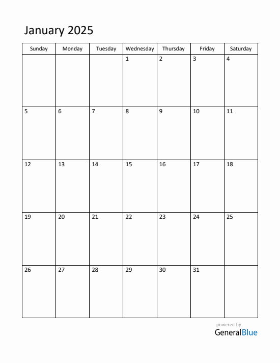 Current month calendar January 2025