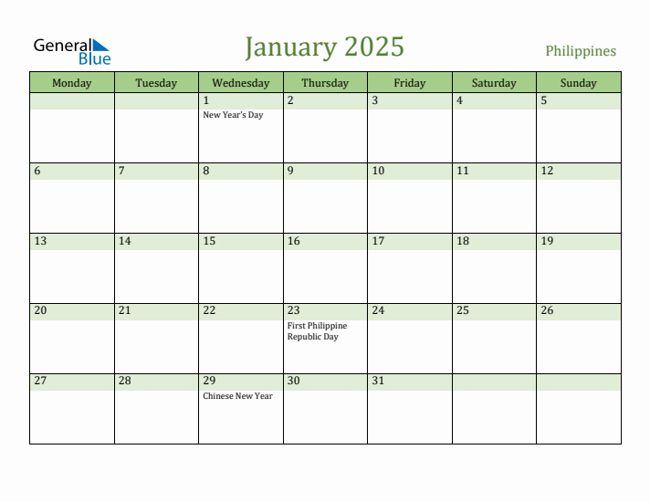 January 2025 Calendar with Philippines Holidays