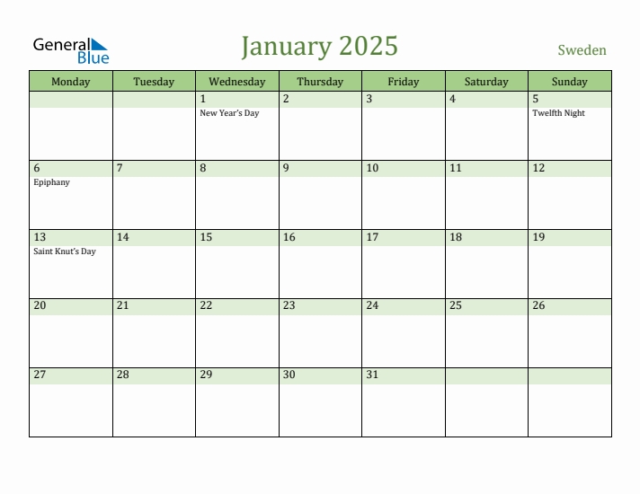 January 2025 Calendar with Sweden Holidays