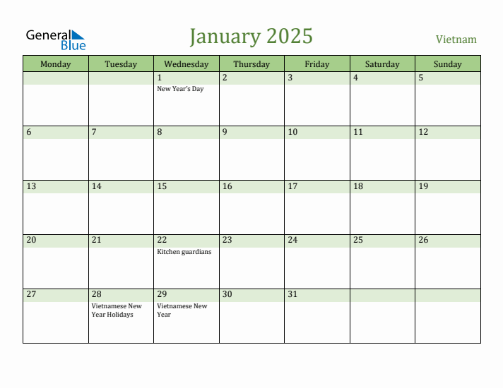 January 2025 Calendar with Vietnam Holidays