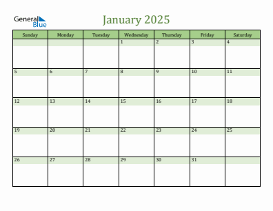 Current month calendar January 2025