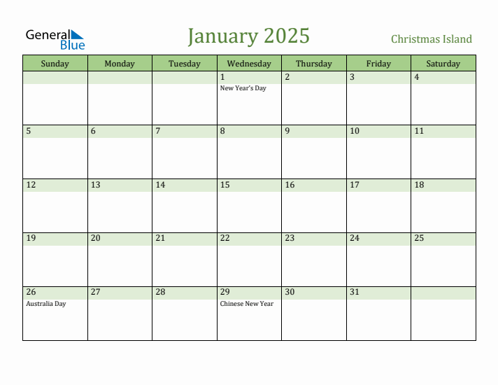 January 2025 Calendar with Christmas Island Holidays