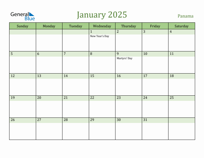 January 2025 Calendar with Panama Holidays