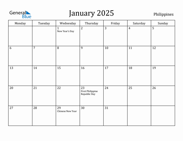 January 2025 Calendar Philippines