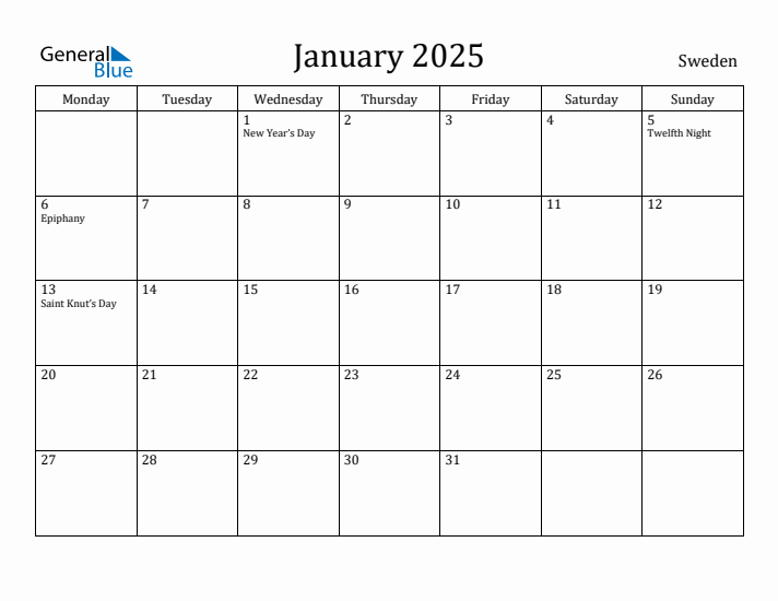 January 2025 Calendar Sweden